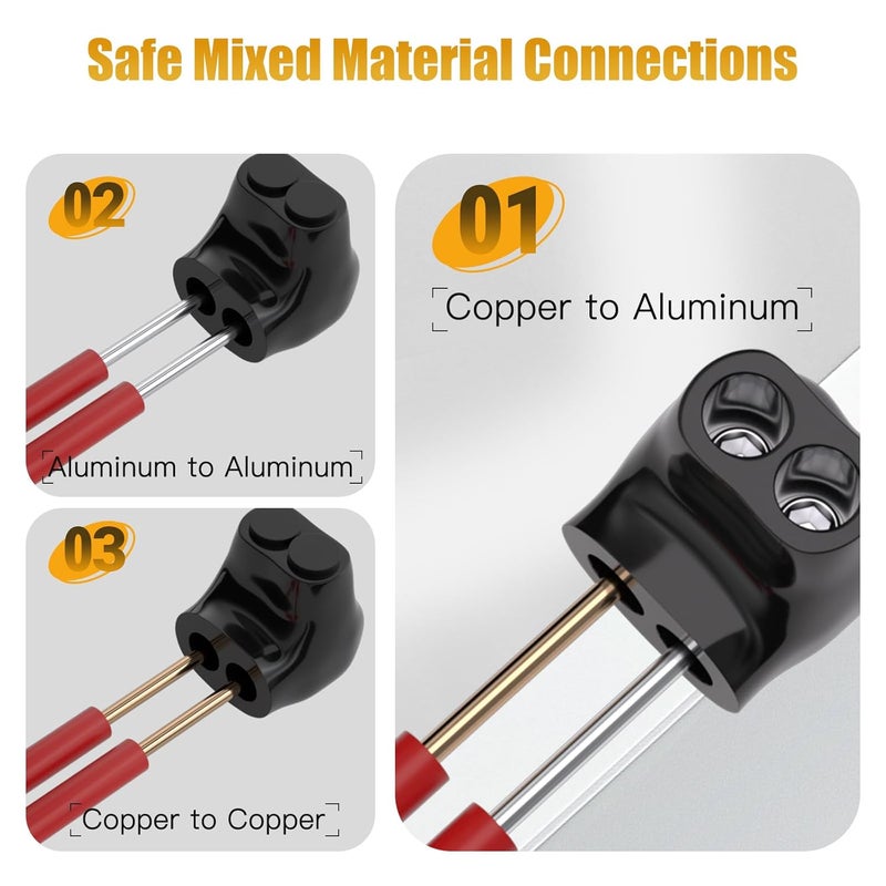 STARELO 6PCS 2 Port Insulated Connector, Single-Sided Splice, Multi Tap Cable Connector for Copper and Aluminum Wires, Slotted Hex, Black Vinyl Coated, Pre-Filled Oxide Inhibitor (2-14 AWG) - Image 5